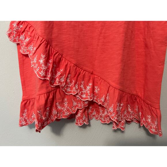 Matilda Jane Womens Coral Pink Eureka Springs Embroidered Ruffle Top Small NWT - Picture 3 of 9